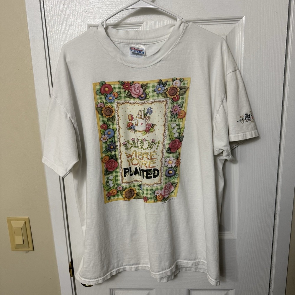 VTG Mary-Engelbreit Ink Bloom Where You're Planted Art Shirt Single Stitch XL